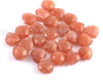 14 Stück~~Peach Mondstein geschnitzte Herzform Brioletten~~Peach Mondstein Herzform Steine~~11 mm ca