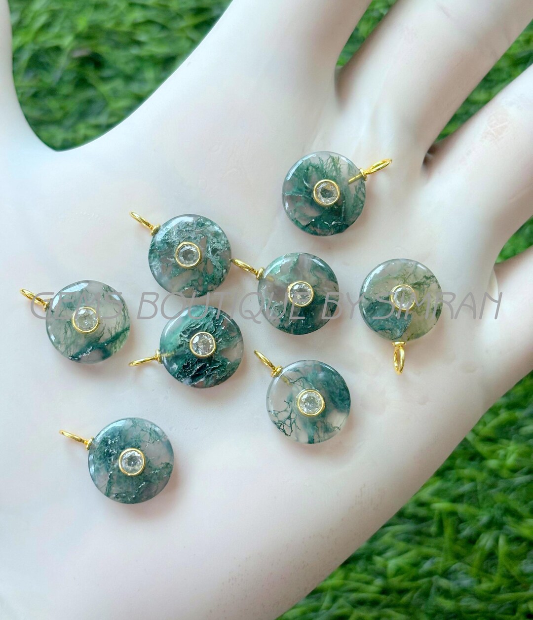 1 Piece~~moss Agate Round Shape Sterling Silver Pendant~~moss Agate ...