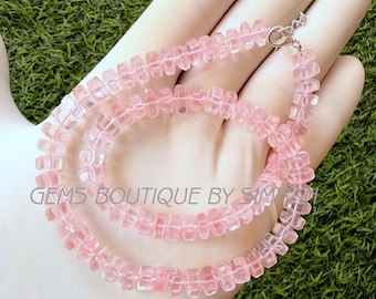 Nice Quality~~Natural Rose Quartz Bolt Shape Beads Necklace~~Rose Quartz Necklace~~Rose Quartz Jewelry~~Gift For Her