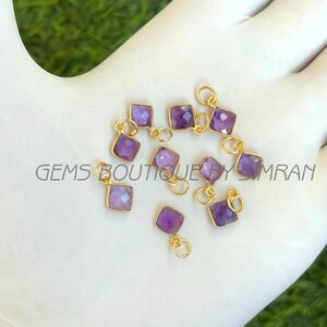 2/4Pieces~~Amethyst Cushion Shape Tiny Sterling Silver Pendants~~Sterling Silver Bezel Charms~~Cushion Shape Faceted Gemstone Bezel Charm