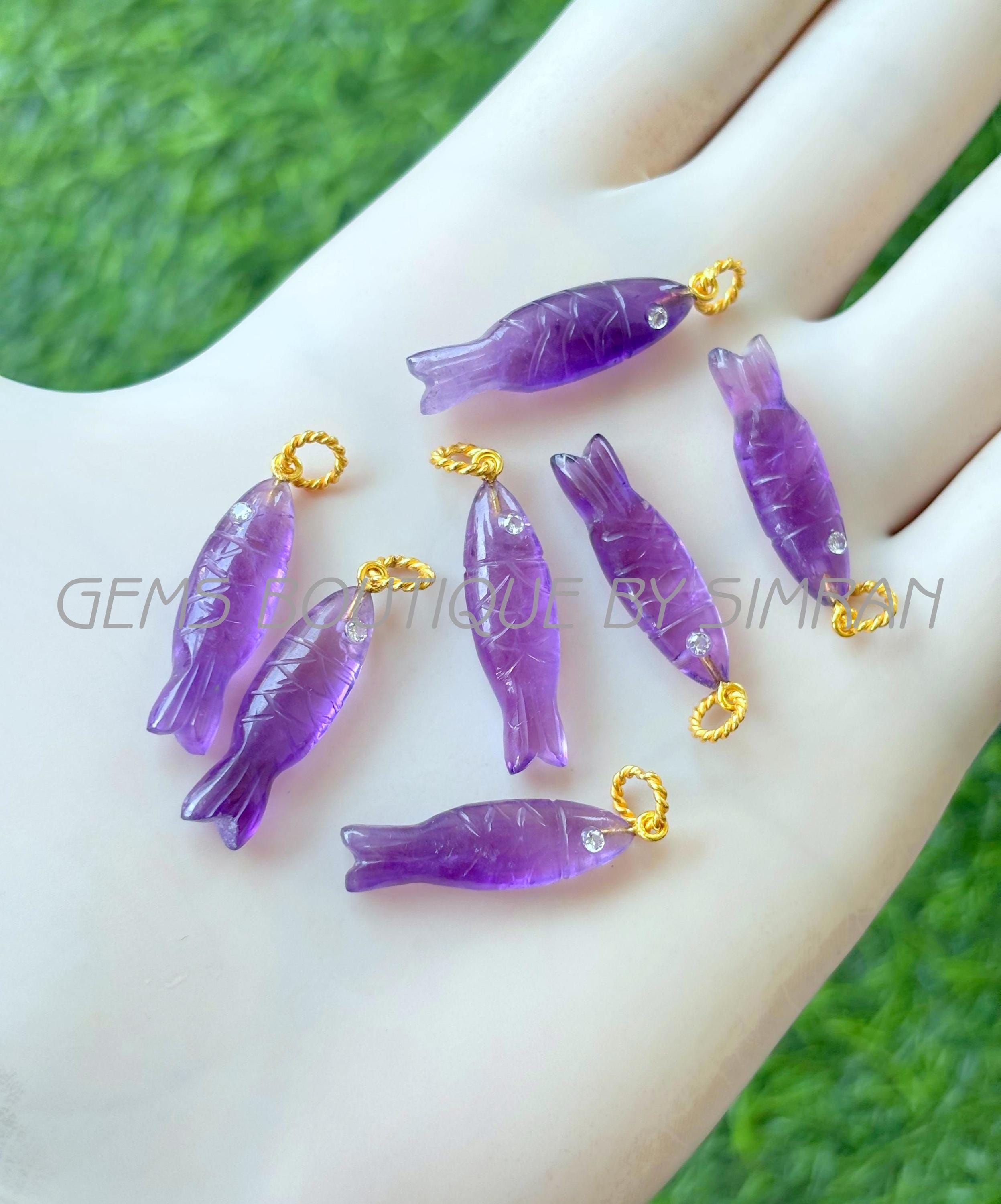 1 Piece~~amethyst Carved Fish Shape Pendant~~inlay Gemstone Pendant ...