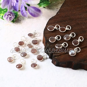 2/4Pieces ~Chocolate Moonstone Coin Shape Tiny Sterling Silver Pendants~Sterling Silver Bezel Charms~~Round Gemstone Faceted Bezel Charm