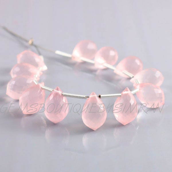 10 Pieces  <<<<   Beautiful Rose Quartz Pointed Drops Briolettes  , Rose Quartz Briolette Beads  >>>>