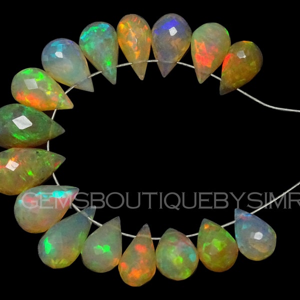 NEW ARRIVAL !!  16 Pieces Natural Ethiopian Opal faceted Drops , Ethiopian Opal Faceted Briolettes  5*7 to 7*9 mm