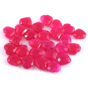 10 Pieces~~Hot Pink Chalcedony Carved Heart Shape Briolettes~~Raspberry Pink Chalcedony Heart Shape Stones~~10mm approx