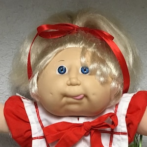 Vintage Cabbage Patch Kid Girl Blonde Cornsilk Single Pony Blue Eyes Head Mold #11 Tongue Out 1986 Collectors Doll Gifts For Girls All Ages