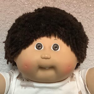 Vintage Cabbage Patch Kid Boy Dark Brown Fuzzy Hair Brown Eyes Head Mold #5 1985 Collectibles Gifts For Boys Dad Son Girls Daughter Mom Her