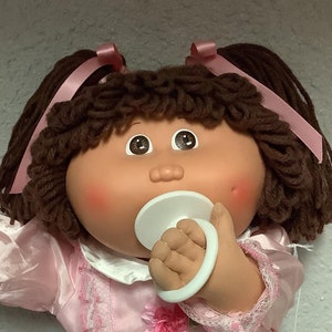 Vintage Cabbage Patch Kid Girl With Pacifier Brown Hair Brown Eyes Head Mold #6 1985 Collectibles Gifts For Girls Mom Daughter Sister Wife