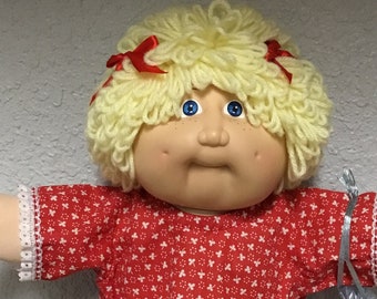 Vintage Cabbage Patch Kid Girl Loose Lemon Loops First Edition FRECKLES Head Mold #2 Blue Eyes OK Factory 1983 Collectors Doll Gifts For All