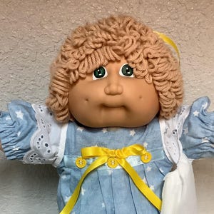 RARE VTG Cabbage Patch Kid Girl HTF Wheat Single Style Ponytail Green Eyes Hong Kong Kt Factory Head Mold #2 1985 Gift For Wife Daughter Mom