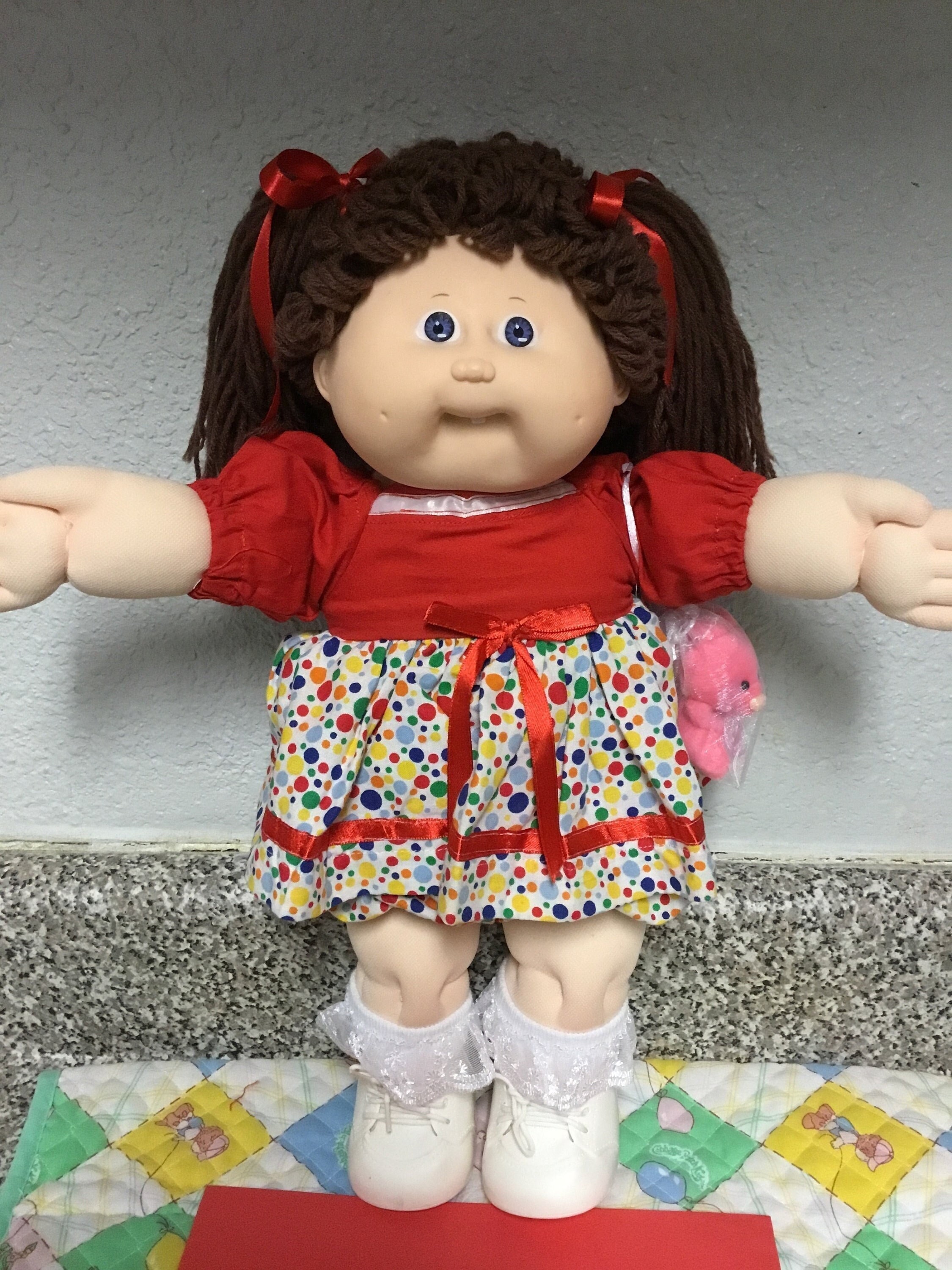 Vintage Cabbage Patch Kid Girl Hard To Find Violet Eyes Brown Poodle Hair Head Mold #5 1988 Collectibles Collectors Gifts For Girls All Ages