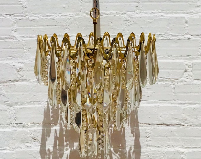 Vintage Brass Waterfall Chandelier: 4-Tier Wedding Cake Deco (31" x 17")