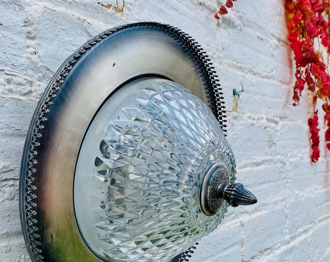 Antique Silver Cut Crystal Flush Mount Ceiling Light - 13.5"