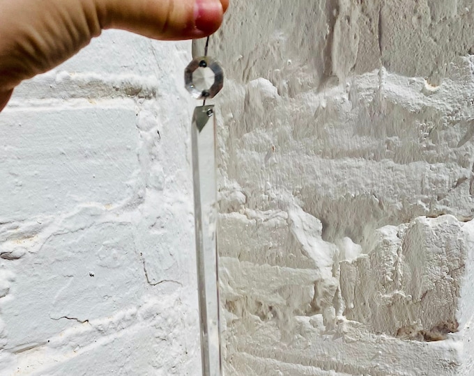 10 Antique Glass Prisms, Long Clear 10.75 inches long, Chandelier Crystals, Beads, Stringers, Triangular