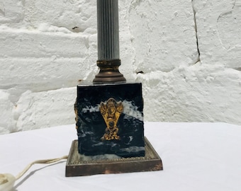 Antique Spanish Colonial Table Lamp: Black Marble & Cast Bronze Base (Needs Rewiring)