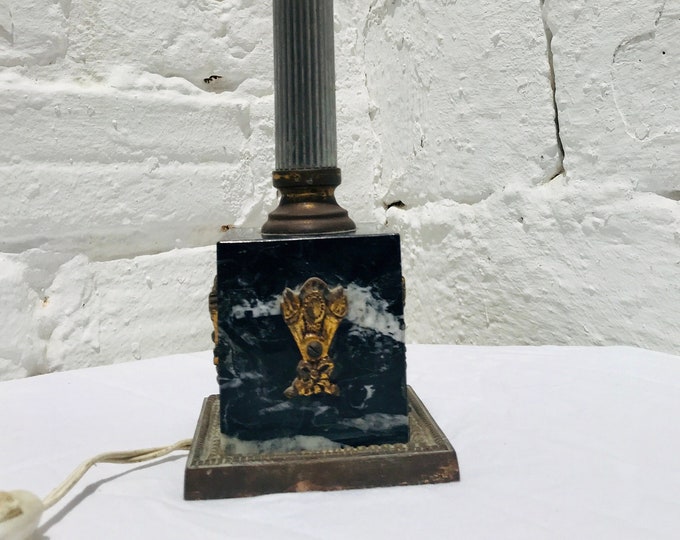 Antique Spanish Colonial Table Lamp: Black Marble & Cast Bronze Base (Needs Rewiring)