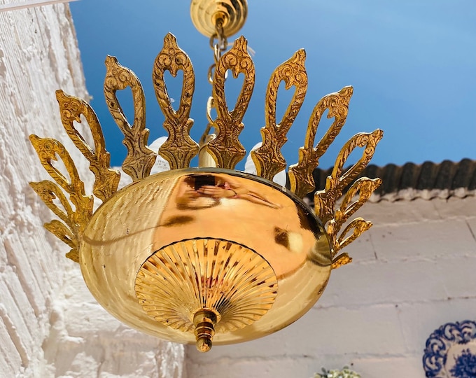 Antique Brass Spanish Chandelier: Petite Gold Colonial Lighting