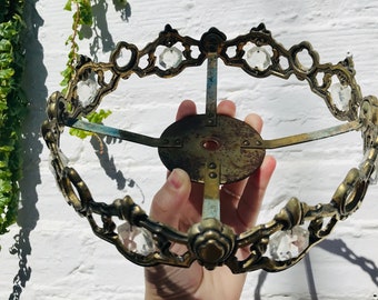 Antique Brass Chandelier Crown: 9" Crystal Prism Frame