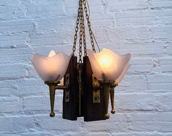 Antique Gilt Wrought Iron Ceiling Light Lantern Spanish Revival Gothic Medieval