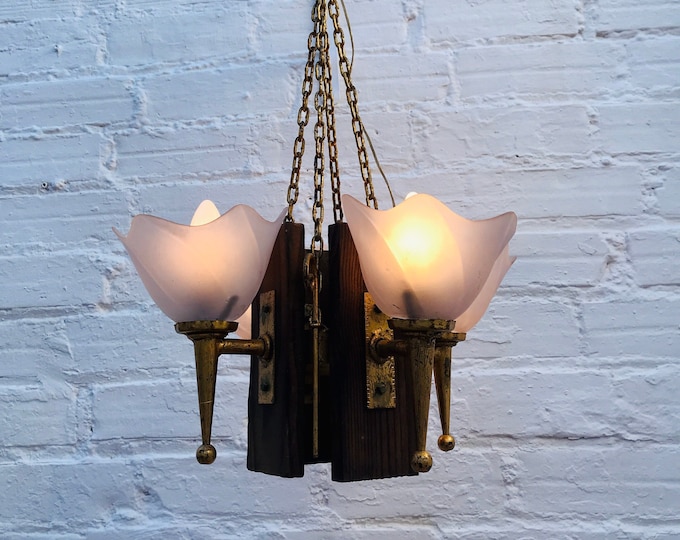 Antique Gilt Wrought Iron Ceiling Light Lantern Spanish Revival Gothic Medieval