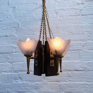 Antique Gilt Wrought Iron Ceiling Light Lantern Spanish Revival Gothic Medieval
