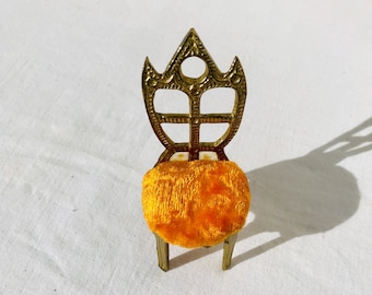 Antique Miniature Doll House Chair, Gilt, Ormolu, Bronze, Orange Velvet, Furniture