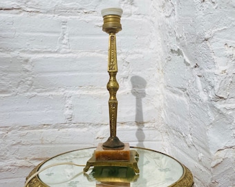 Antique Bronze Accent Table Lamp, Orange Marble Footed Base, Spanish, French