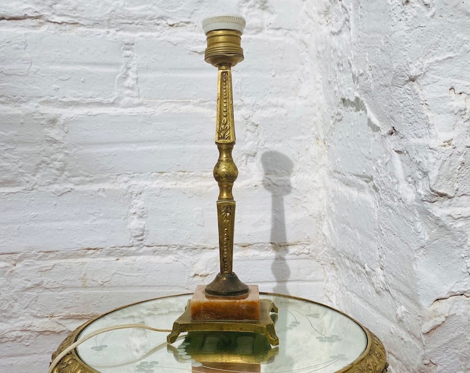 Antique Bronze Accent Table Lamp, Orange Marble Footed Base, Spanish, French