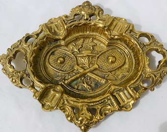 Antique Bronze Tennis Ashtray: Vintage Sports Decor