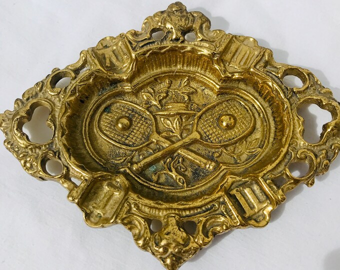 Antique Bronze Tennis Ashtray: Vintage Sports Decor