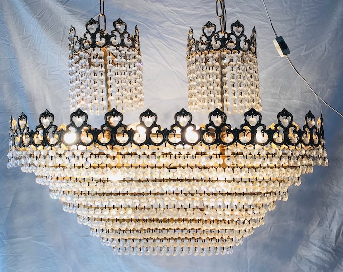 Antique French Empire Chandelier: Tiered Brass & Crystal, 8-Light