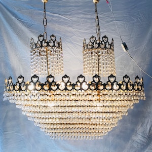 Large Antique French Empire Chandelier, Tiered, 8 Lights, Brass, Crystal, 31 x 34&quot;, Suitable for USA & EU