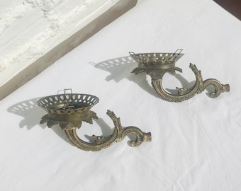 2 Antique Silver Bronze Chandelier Branches Sconce Repair DIY Light Fixture Acanthus Leaf