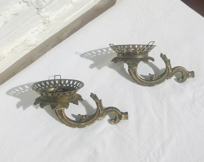 2 Antique Silver Bronze Chandelier Branches Sconce Repair DIY Light Fixture Acanthus Leaf