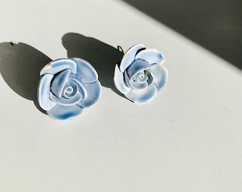 TWO Blue Capodimonte Roses Porcelain Lamp Chandelier Flowers