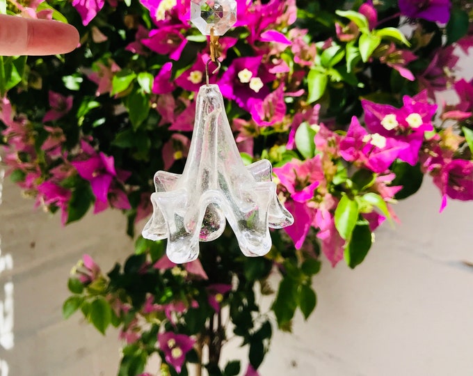 4 Rare Antique CLEAR 2" Glass Flower Rose For Chandelier Crystal Prism Bead