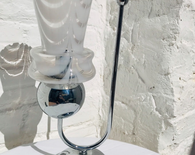 Antique Mid Century Modern TABLE LAMP Asymmetrical Chrome & Murano Glass Shade