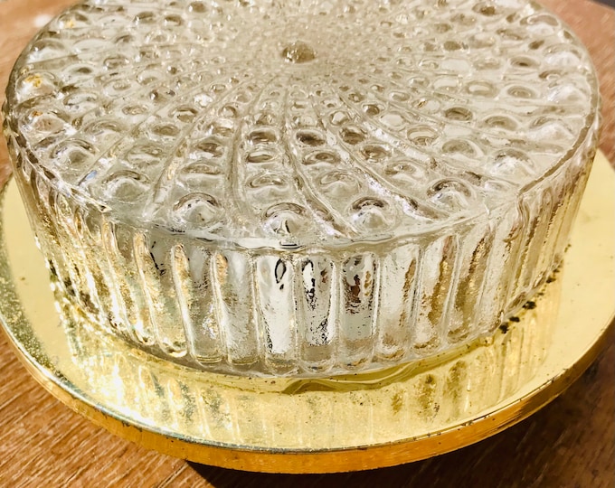 Antique Bubble Glass Flush Mount Light: Mid Century Brass Sconce (7.5")