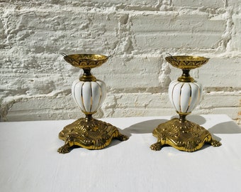 Antique Porcelain Claw Foot Lamps: Hollywood Regency Boudoir Decor