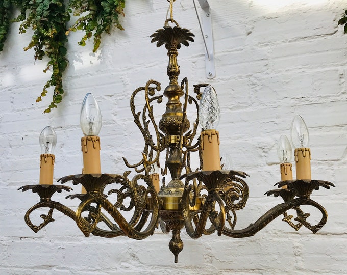 Antique Bronze 8-Arm Chandelier: Spanish Colonial Candelabra