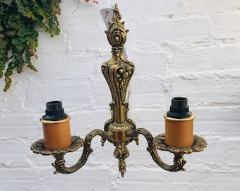Antique Cast Bronze Wall Sconce 2 Lights Glass Shades, French, Italian, Spanish