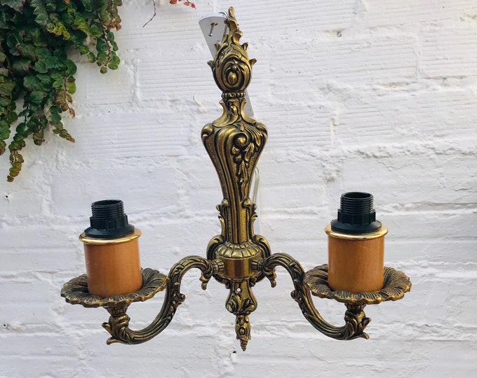 Antique Cast Bronze Wall Sconce 2 Lights Glass Shades, French, Italian, Spanish