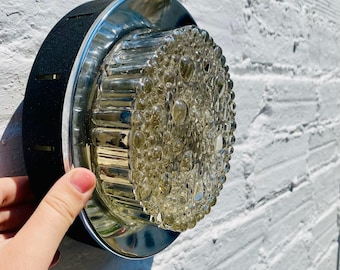 Mid Century Bubble Glass Flush Mount Light - Chrome & Black Sconce