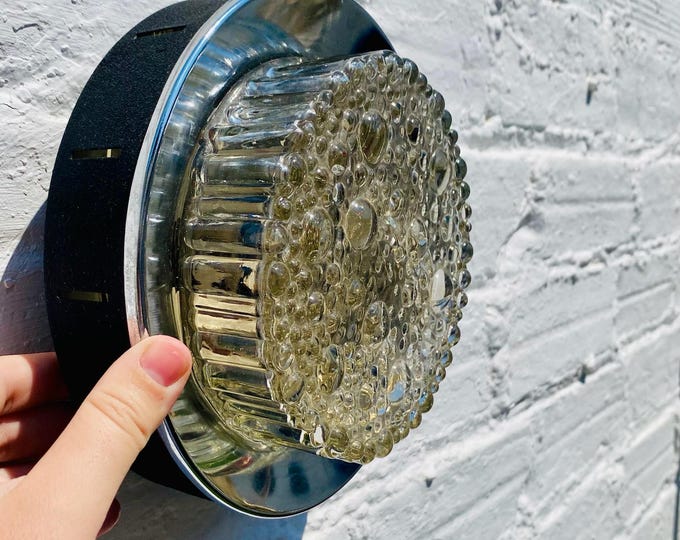 Mid Century Bubble Glass Flush Mount Light - Chrome & Black Sconce