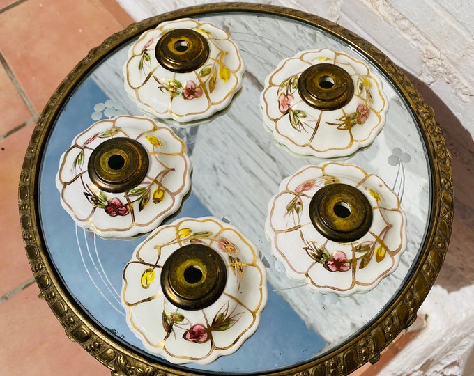 LOT of Five 3.5" Antique White Chandelier Canopy Bobeche Capodimonte Porcelain Dish