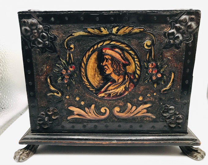 RARE Antique Cigarette Dispenser, Leather, Wooden, Victorian French  TOBACCIANA