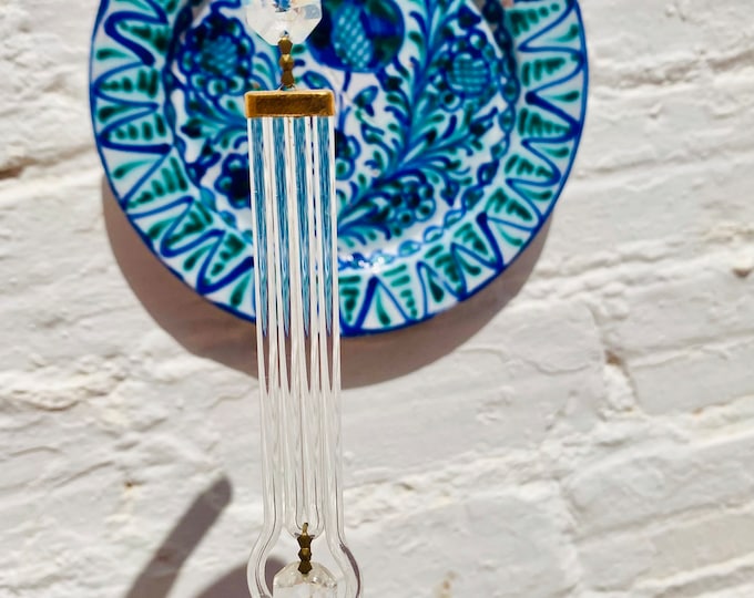 16 Antique Rare Glass Chandelier Prisms Beads Crystals, Geometric Swirl Loop, 6" L