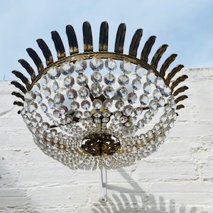 8&quot; L x 20&quot; W Antique Semi Flush Chandelier, Bronze, Crystal, Bowl, Crown, French, Spanish, European,  Suitable for USA & EU