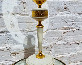 Lampe d'appoint de table blanc antique avec pieds griffes, laiton, bronze à recâbler