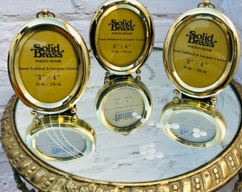 Set of 3 Vintage Solid Brass Oval Picture Frame 5x7 Footed Hand Polished
